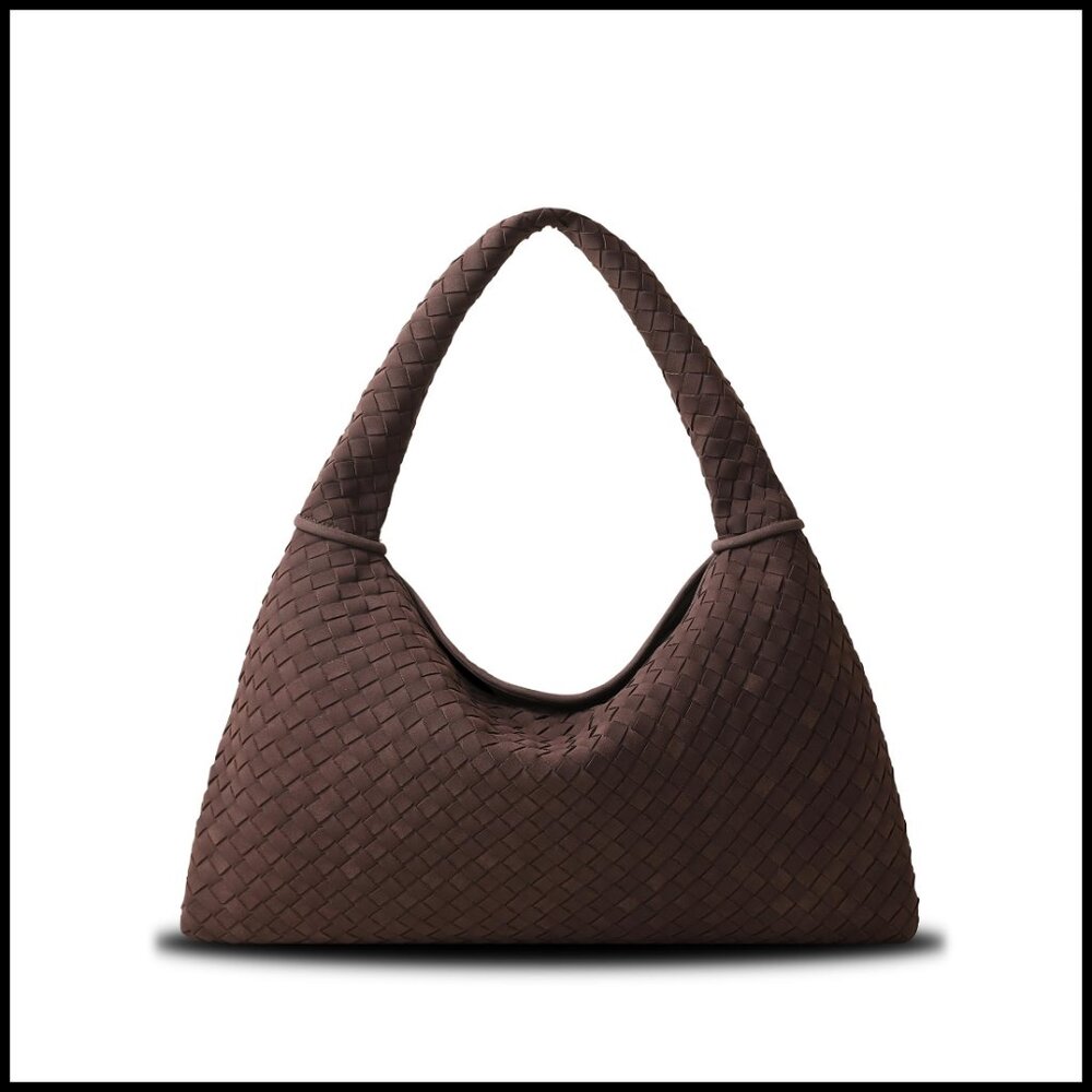 Vegan Leather Woven Tote Hobo Bag Large Shoulder Purse Vintage Suede - Picture 1 of 6